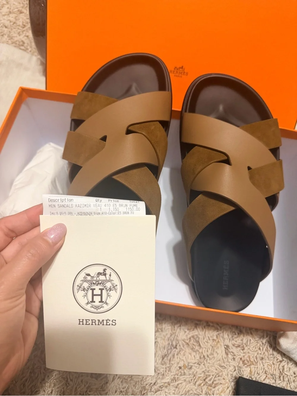 Kazimir Brown Leather & Suede Slide Sandal Size 41 men